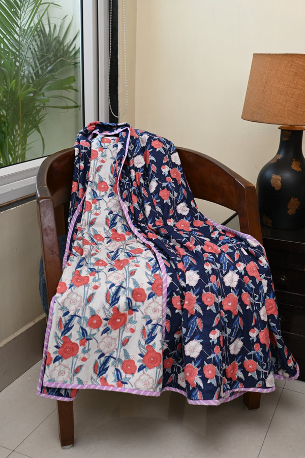 Midnight Bloom Cotton Single Bed Dohar