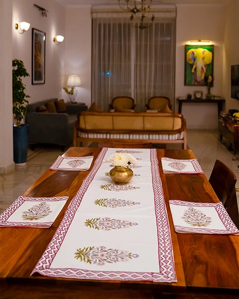 Ivory Bloom Handblock Table Set