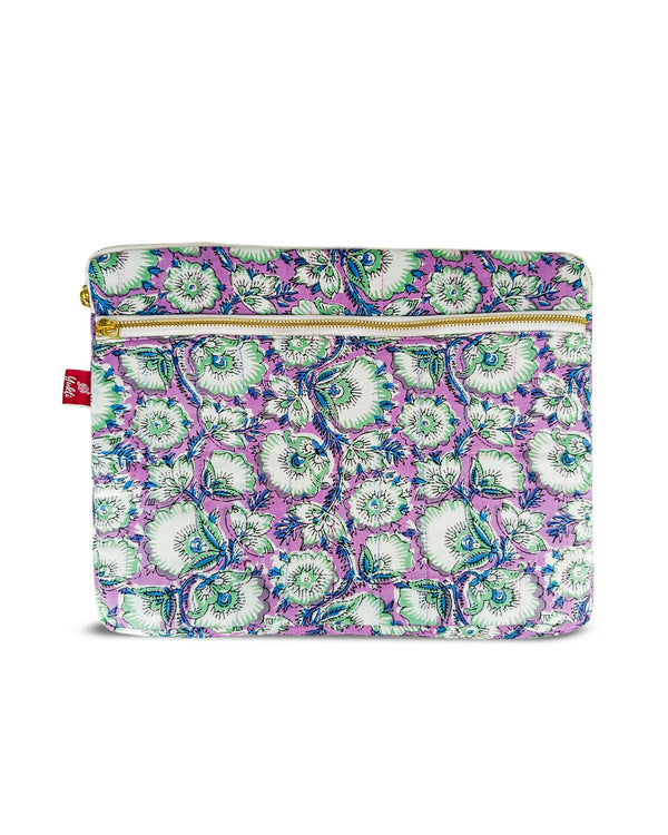 Yukti Lilac Floral Handblock Printed Cotton Laptop Sleeve | 13x11 & 13.5x12 Inch Laptop Pouch/Laptop Cover