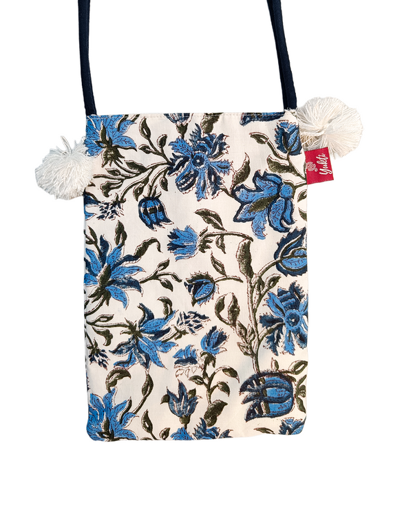 Yukti Pushp Cotton Sling Bag – 13x11 in | Handcrafted Floral Sling with Magnetic Closure, Inner Pocket & Long Strap