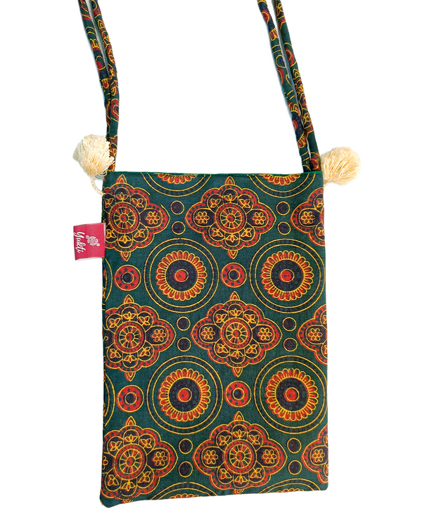 Yukti Mandala Forest Cotton Sling Bag – 13x11 in | Handcrafted Mandala Sling with Magnetic Closure, Inner Pocket & Long Strap