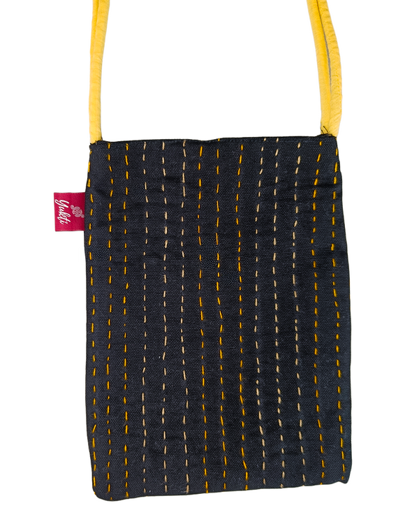 Yukti Midnight Ember Cotton Sling Bag – 13x11 in | Handcrafted Minimalist Stitch Sling with Magnetic Closure, Inner Pocket & Long Strap